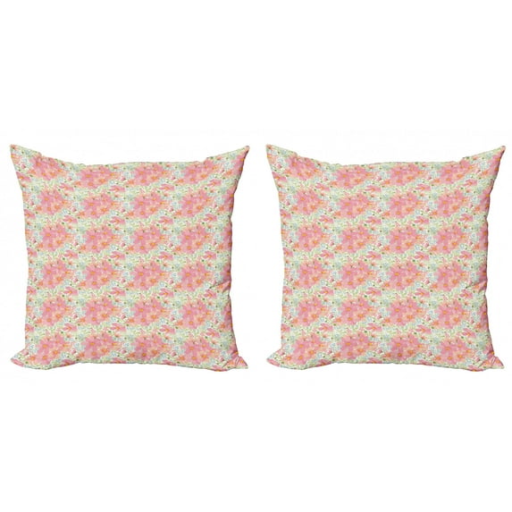 Ambesonne Garden Art Throw Pillow Cover 2 Pack, Flowers and Herbs, 24", Multicolor