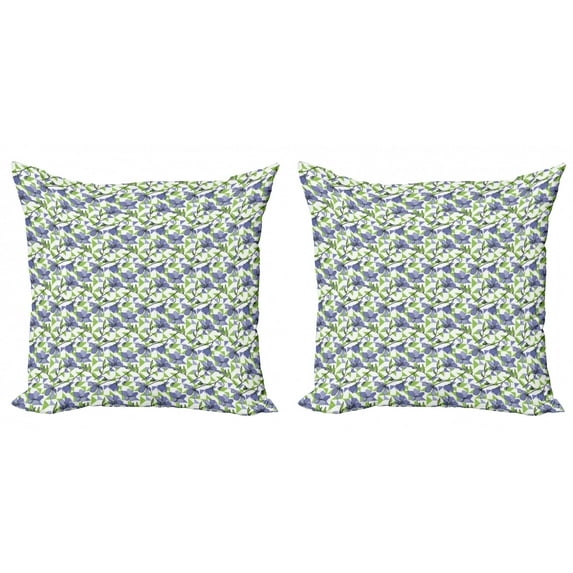 Garden Art Throw Pillow Cushion Cover Pack of 2, Geometric Shapes in Nature Tones with Blooming Blue Flax Flowers, Zippered Double-Side Digital Print, 4 Sizes, Ceil Blue Green, by Ambesonne
