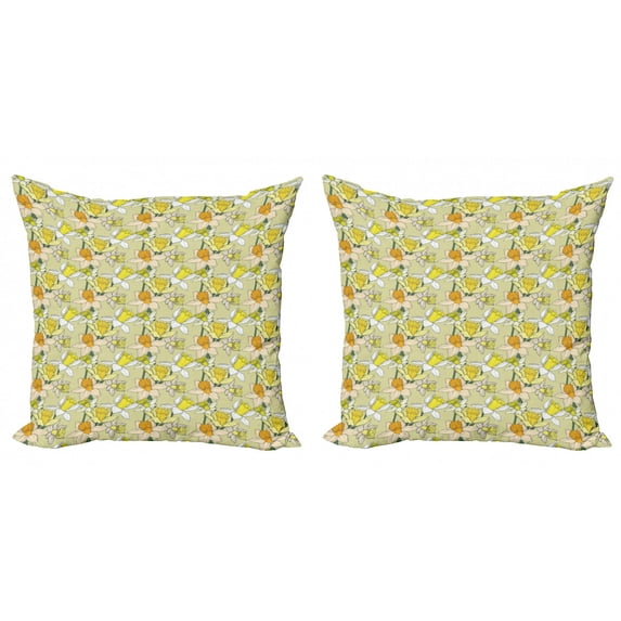 Garden Art Throw Pillow Cushion Cover Pack of 2, Narcissus Flowers Bouquet Colorful Jonquil Blooms Hand Drawn Spring Pattern, Zippered Double-Side Digital Print, 4 Sizes, Multicolor, by Ambesonne