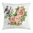thumbnail image 1 of Garden Art Throw Pillow Cushion Cover, Sparrows Perching on Rose Branches Romantic Aquarelle Style Bouquet Illustration, Decorative Square Accent Pillow Case, 16 X 16 Inches, Multicolor, by Ambesonne, 1 of 2