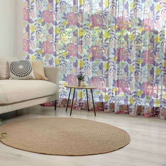 Garden Art Tulle Curtains with Rod Pocket, Pattern with Different Blooming Flowers Delicate Beauty of the Nature Theme, Sheer Drape for Wedding Party 2 Panels, 7 Sizes, Multicolor, by Ambesonne