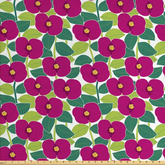 Garden Art Upholstery Fabric by the Yard, Blossoming Nature Themed Botanical Composition of Flowers and Foliage Leaves, Decorative Fabric for DIY and Home Accents, Multicolor by Ambesonne