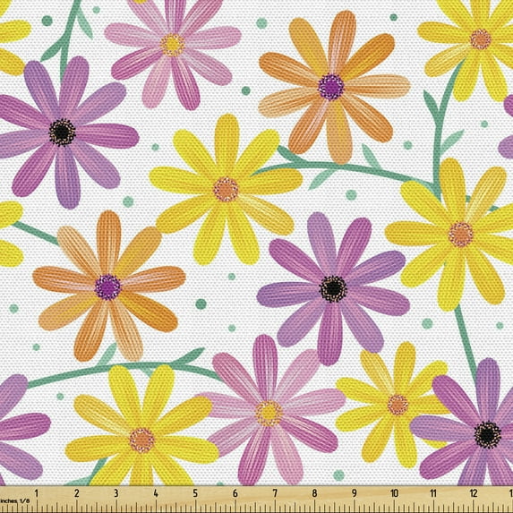 Ambesonne Garden Art Fabric by the Yard Upholstery, Gerbera Daisies, 1 Yard, Multicolor