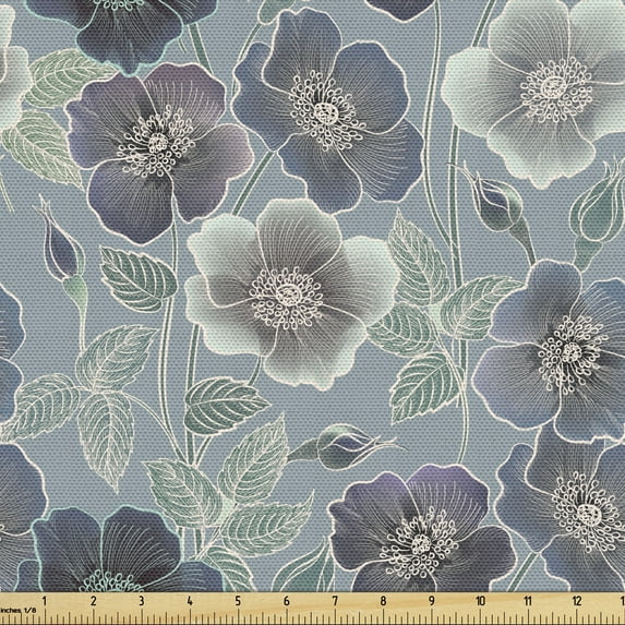 Ambesonne Garden Art Fabric by the Yard Upholstery, Floral Season Country, 1 Yard, Multicolor