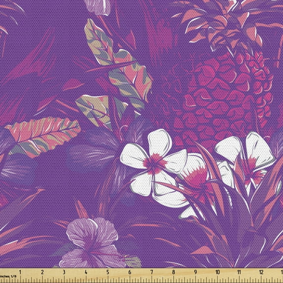 Ambesonne Garden Art Fabric by the Yard Upholstery, Leaves Summer, 1 Yard, Violet Magenta