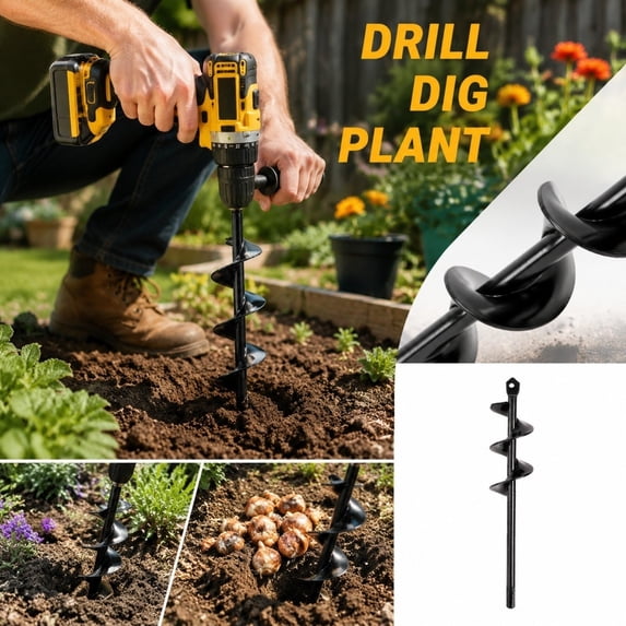 Garden Auger Drill Bit for Planting 2 Inch by 9 Inch Hex Shaft Spiral ...