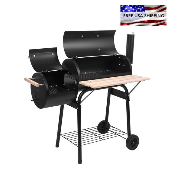 Garden BBQ Grill Charcoal Barbecue Pit Patio Backyard Meat Cooker Smoker Wheels