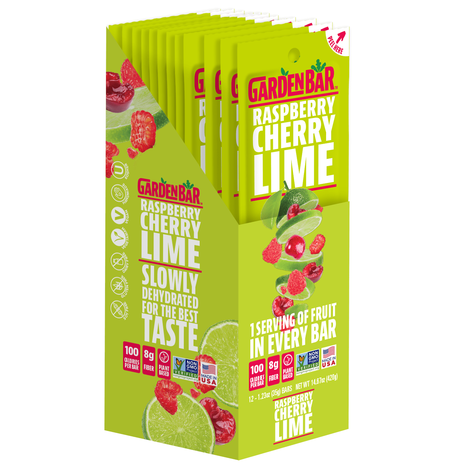Garden Bar Raspberry Cherry Lime Dehydrated Fruit Jerky 12 Count