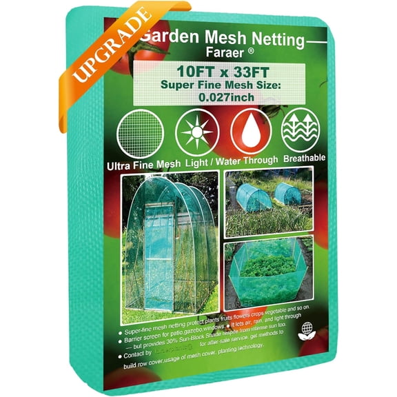 Garden Barrier Netting, Plant Covers 10x33ft Extra Fine Mesh 30% Green Sunblock Shade Cloth Mesh Protection Netting for Vegetable Fruits Flowers Crops Row Cover Raised Bed Screen Against Birds Animal