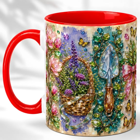 Garden Basket Coffee Mug, Floral Garden Mug, Ceramic 11 oz