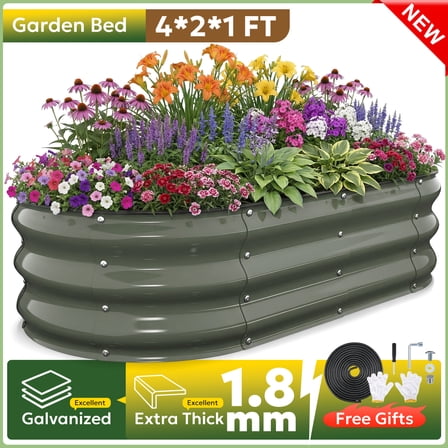 Garden Bed Outdoor, 4*2*1ft Galvanized Planter Garden Boxes, Durable Metal Garden Beds for Vegetables, Flower, Backyard, Patio, Balcony - Gray