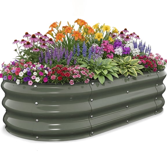 Raised Garden Bed Outdoor 4x2x1ft, Quccifan Heavy Duty Galvanized Metal Planter Box for Vegetables Flowers, Durable Steel Garden Bed for Backyard Patio Balcony, Gray