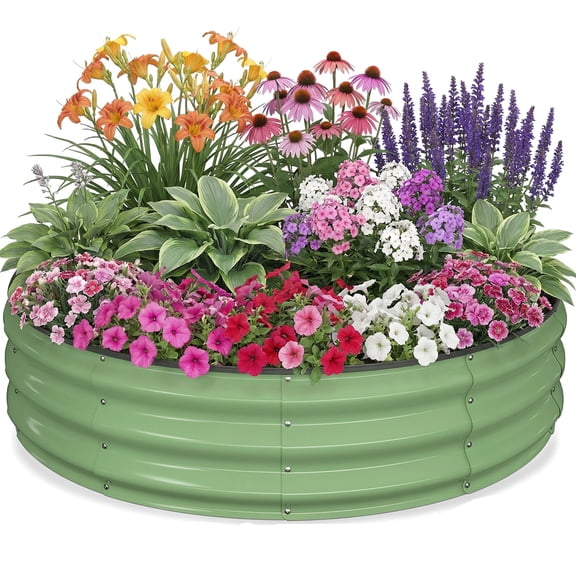 Raised Garden Bed 4x4x1ft, Quccifan Heavy Duty Round Galvanized Metal Planter Box for Vegetables Flowers, Durable Garden Bed for Backyard Patio Balcony, Green