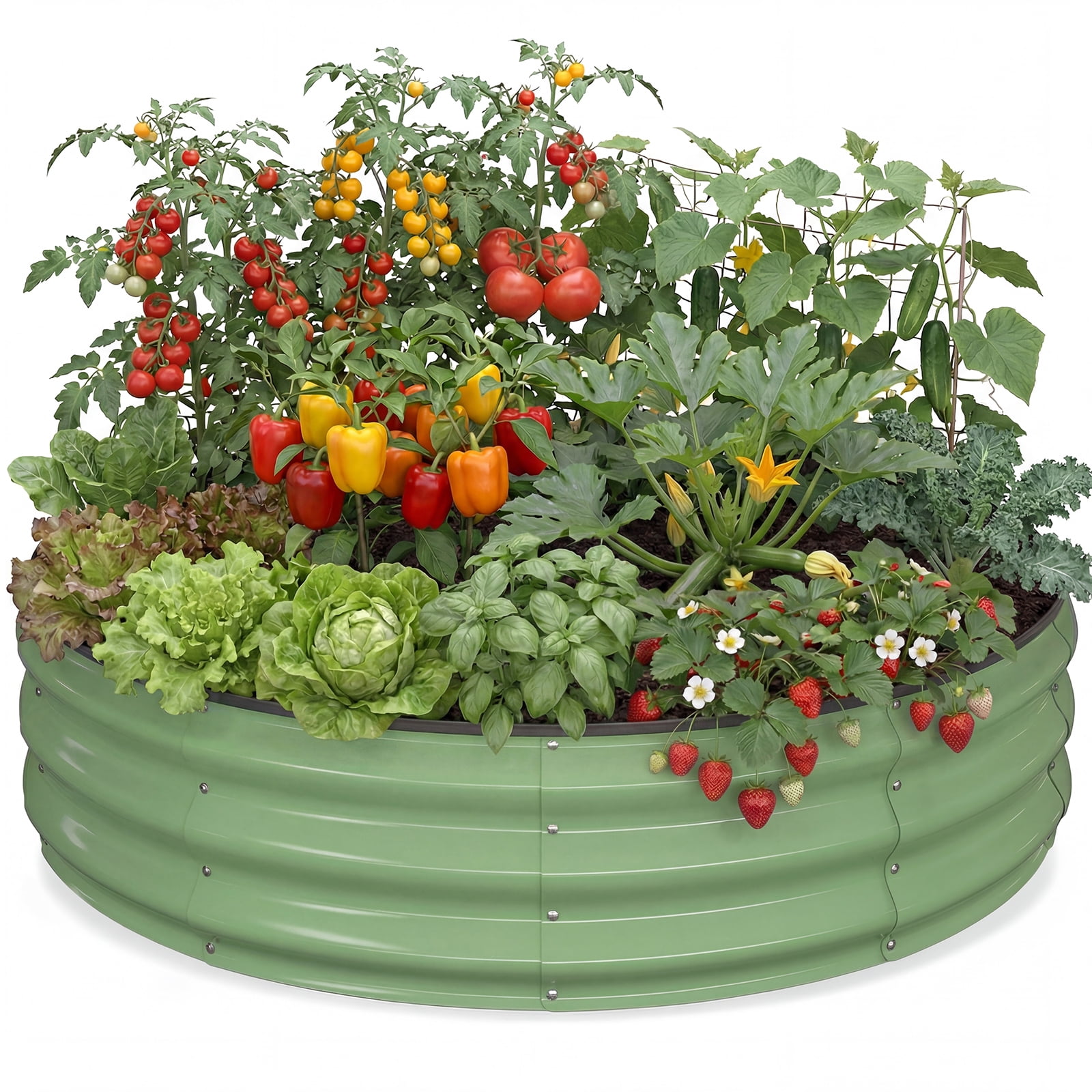 Raised Garden Bed 4x4x1ft, Quccifan Heavy Duty Round Galvanized Metal Planter Box for Vegetables Flowers, Durable Garden Bed for Backyard Patio Balcony, Green