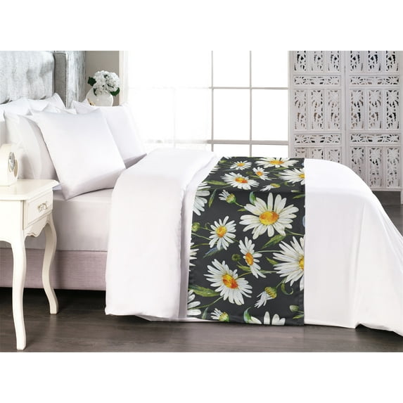 Garden Bed Runner, Vintage Watercolor Style Sunflowers and Leaves Illustrations Art, Decorative Accent Bedding Scarf for Hotels Homes & Guest Rooms, Queen, Burnt Orange and Olive Green, by Ambesonne