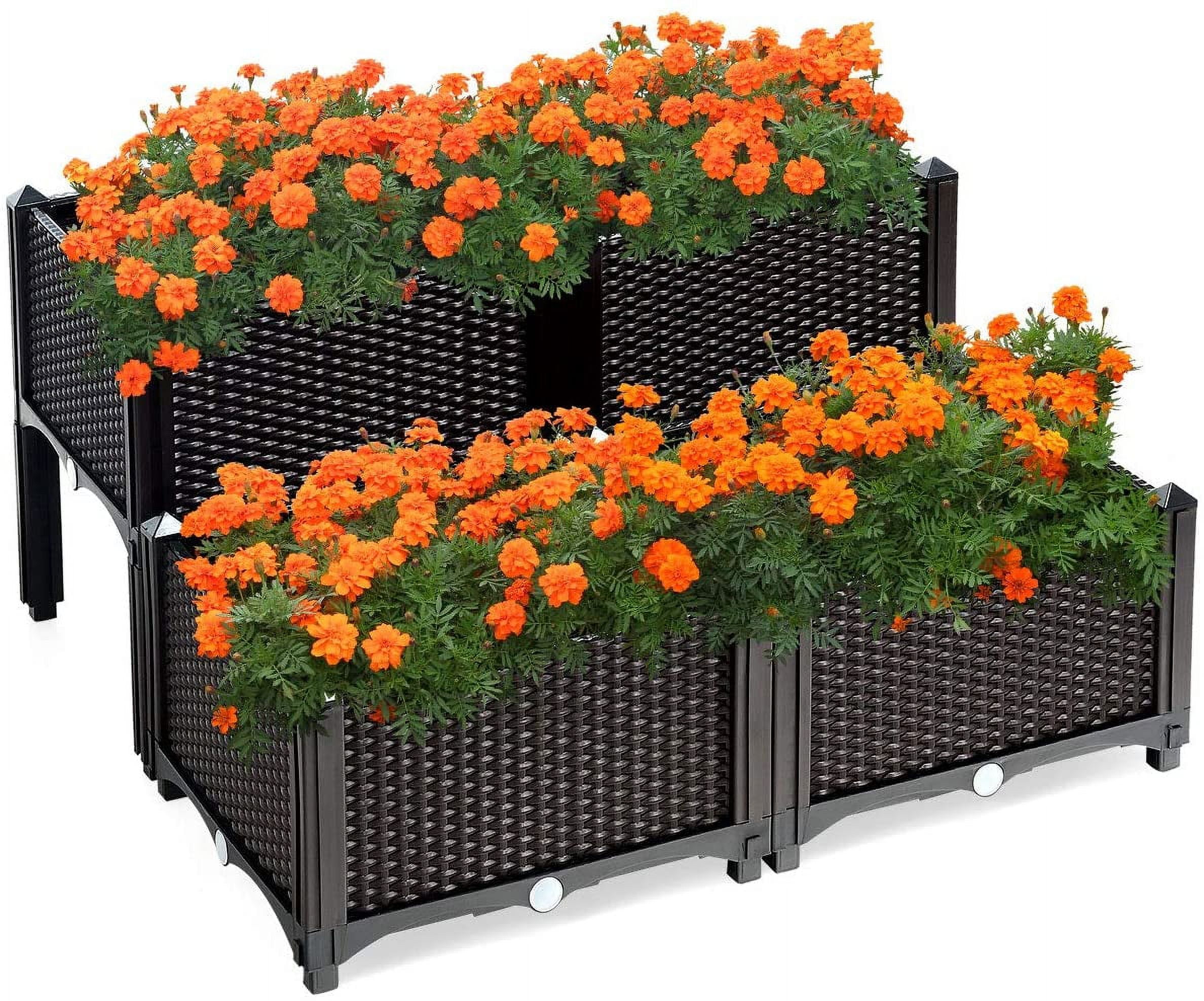 Garden Bed, Set of 4 Planter Raised Beds Kits with Drain Holes for Fruit Flowers Vegetables