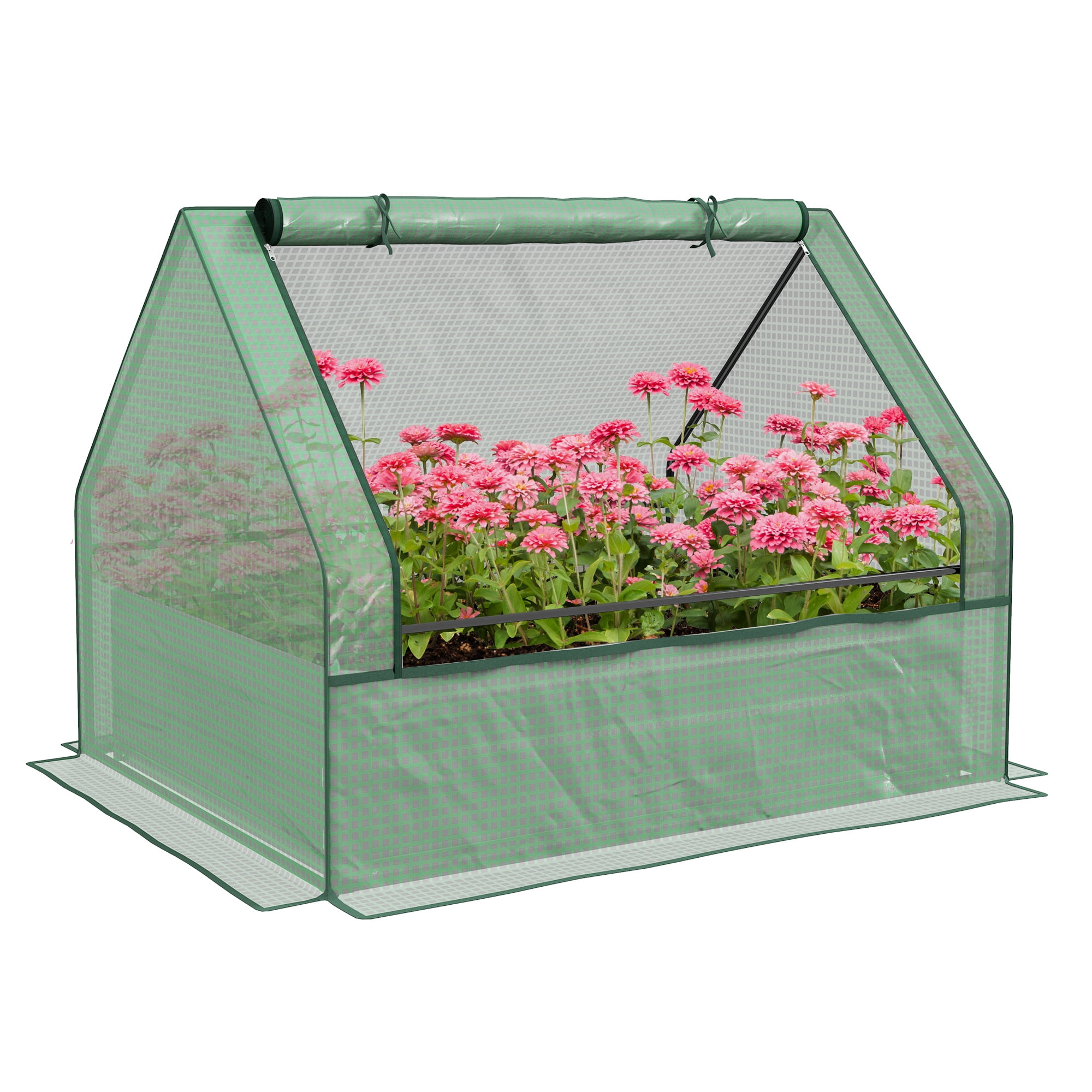 Garden Bed with Mini Greenhouse, Galvanized Outdoor Planter Box with Cover Blue