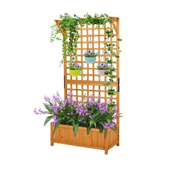 Garden Bed with Trellis, 72 Inch Height Metal Planter Box with Trellis as picture