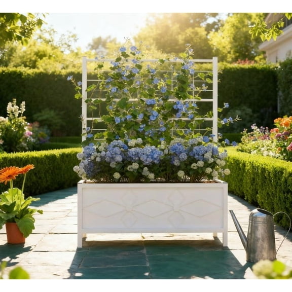 Garden Bed with Trellis, Outdoor Planter Box Galvanized Raised Garden Bed for Climbing Vines