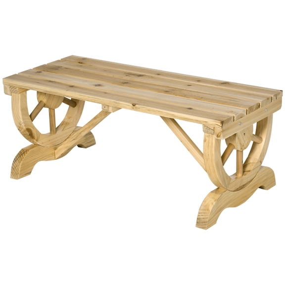 Garden Bench, 2-Person Fir Wood Outdoor Seating with Decorative Wagon Wheel Legs and Slatted Seat, Natural Wood Finish for Patio and Yard, 39" x 20" x 15", Heavy Duty 550lb Capacity