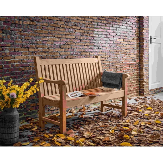 GONICHA 2-person outdoor garden bench in brown, all-weather high-density polyethylene for patio and park