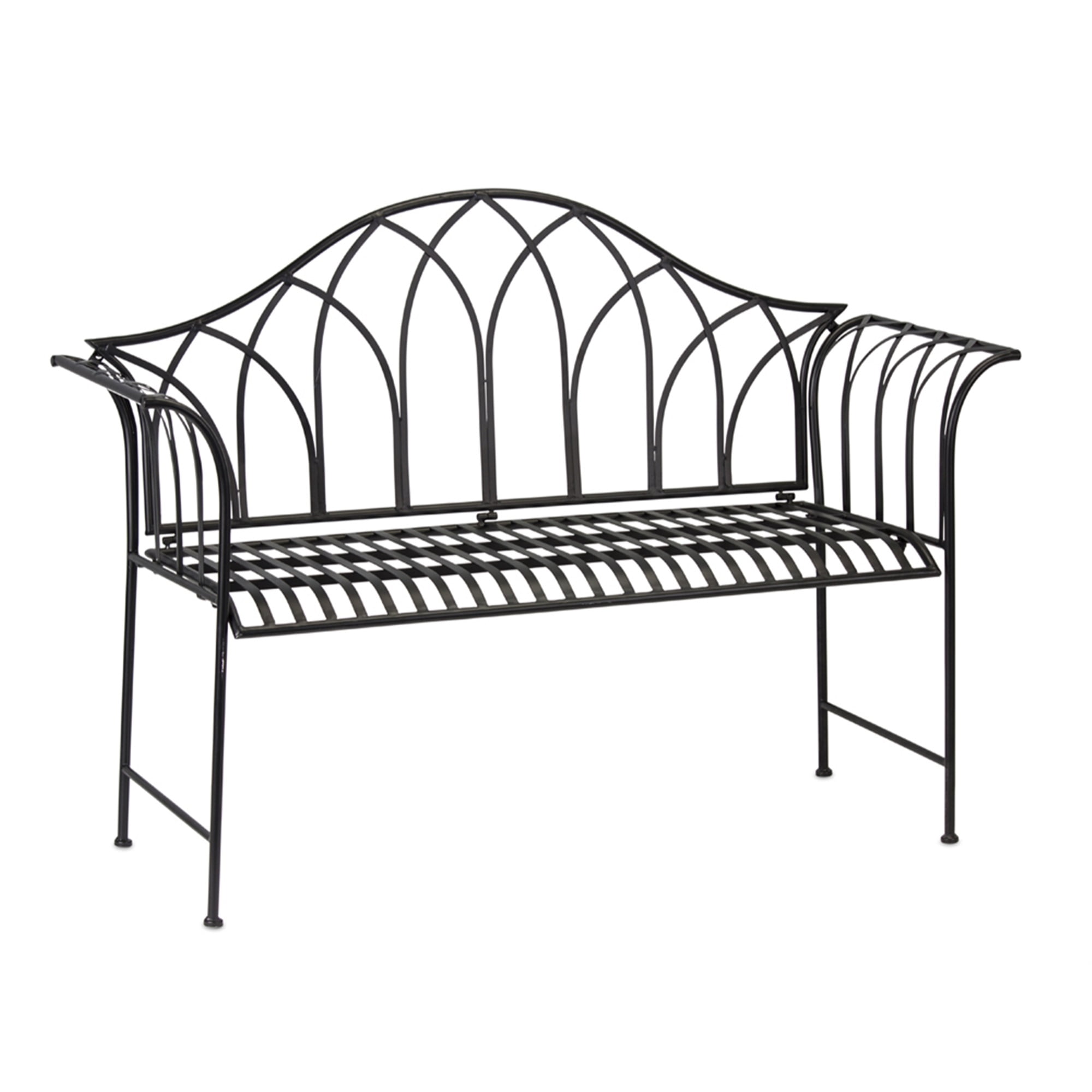 Black Iron Transitional Garden Bench with Lattice Back