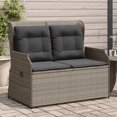 Garden Bench Adjustable with Cushion Grey Poly Rattan