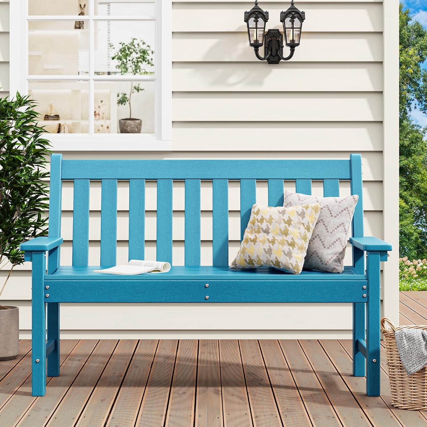 Garden Bench, All Weather Outdoor Bench for 2-3 Persons, Fade/Rot Patio Bench for Park, Porch ...