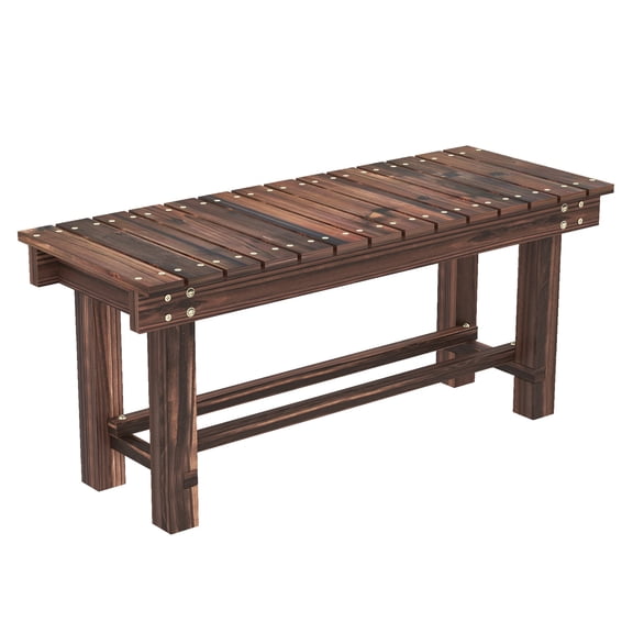 Garden Bench Outdoor Seater with Storage, 35.4" Carbonized Fir Wood Patio Bench for 2 People, Weather Resistant Bench for Porch, Yard, Balcony