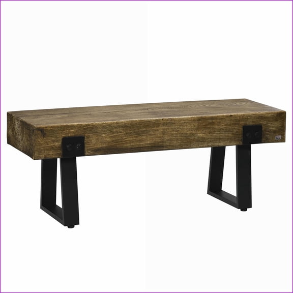 Garden Bench, Rustic Industrial Wood Grain Concrete Seat with Metal Legs, Indoor Outdoor for Patio Entryway End of Bed | Natural+Black | Concrete