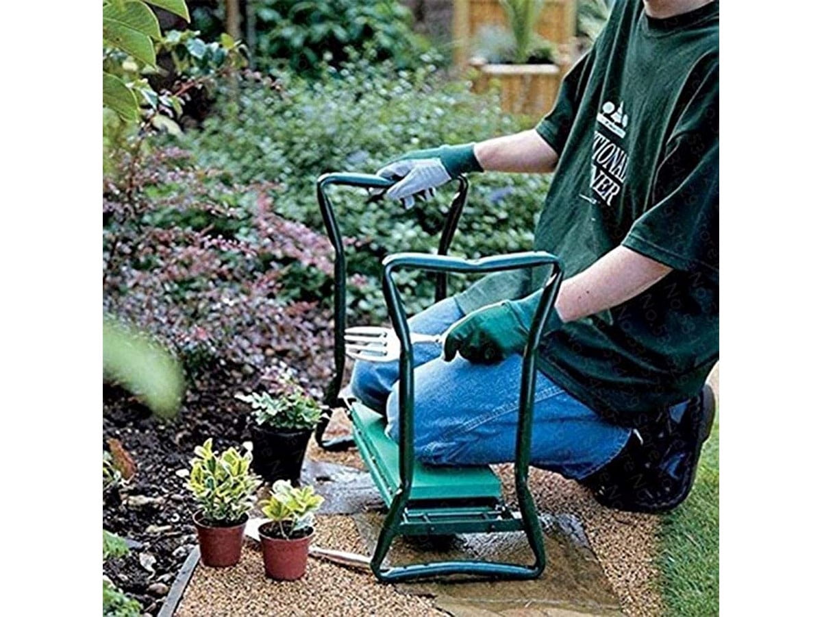Green Portable Garden Bench and Kneeler with Tool Pockets