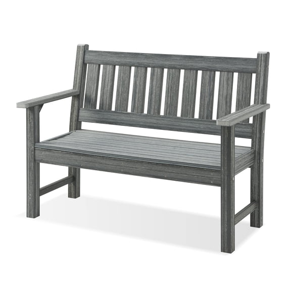 Garden Bench for Outdoors, 2-Seater Poly Lumber Patio Bench, Heavy Duty Recycled HDPE with Wood Texture, All-Weather Use, Grey