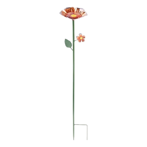Garden Bird Bath Flower Bird Feeder Decorative Garden Yard Art for Outdoor Metal Flower Garden Stakes Bird Bath Outdoor Flowers Shape Bird Feeding Mini Bird Bath Wild Bird Feeder Orange 25.6x3.2 Inch