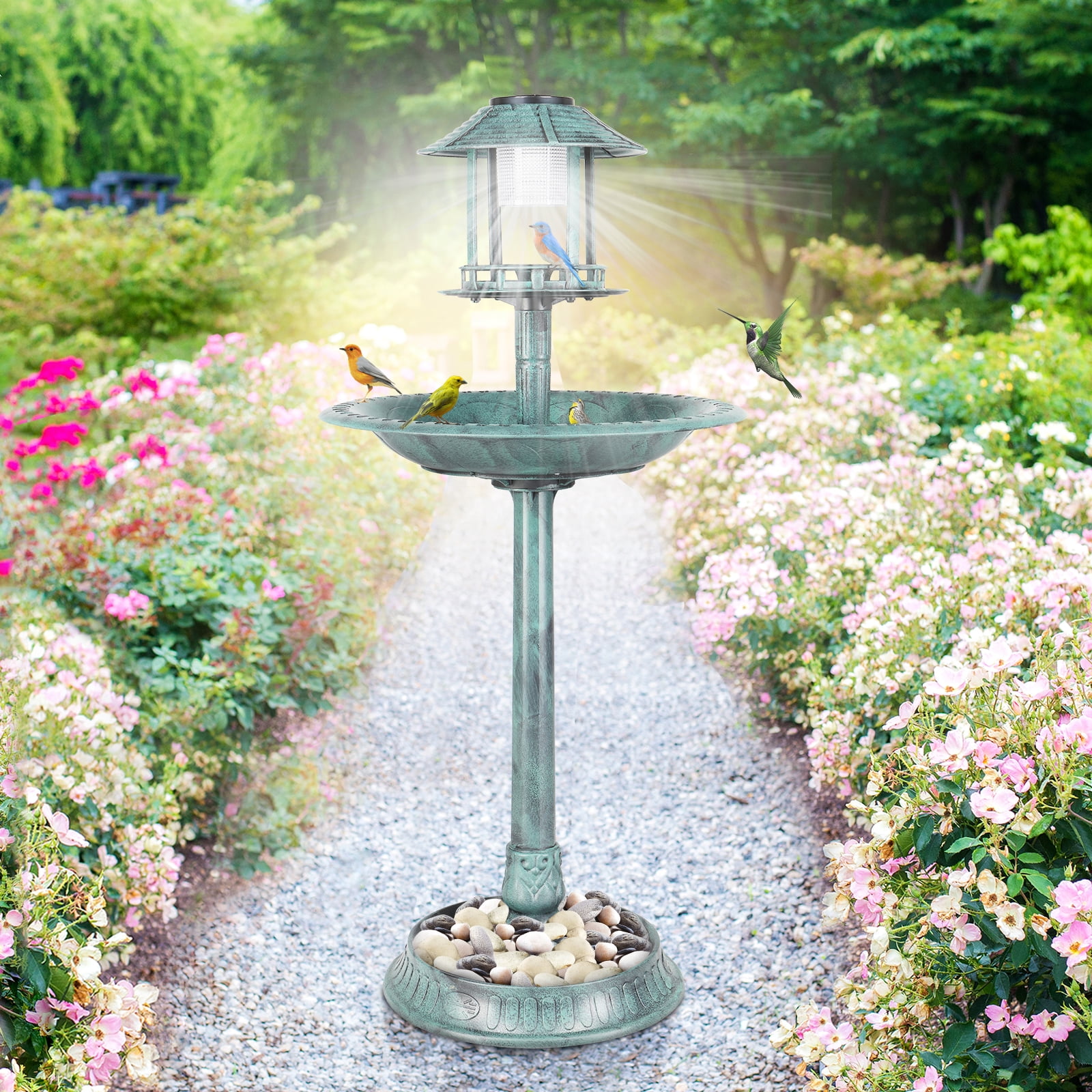 SEGAWE Pedestal Bird Bath Feeder - Vintage Garden Design, Weather & Frost Resistant Resin, 28" Height