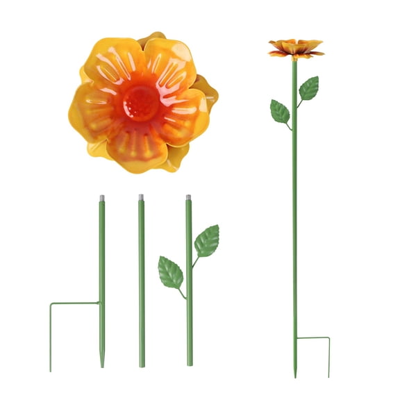 Garden Bird Bath,Small Bird Baths for Outdoors Birdbath Set,Flower Bird Bath with Metal Stake,Metal Flower Garden Stakes Bird Bath,Mini Bird Bath,for Bird Lovers Garden Spring Decoration,Yellow,1PC