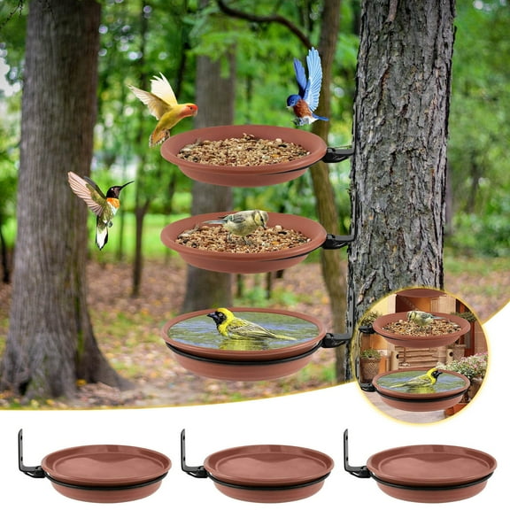 Garden Bird Feeder, Outdoor Bird Bath, 3-Piece Hanging Feeder with Folding Pot for Birds and Wildlife, Weather-Resistant Plastic and Iron Construction, Includes 3 Pots and 3 Racks