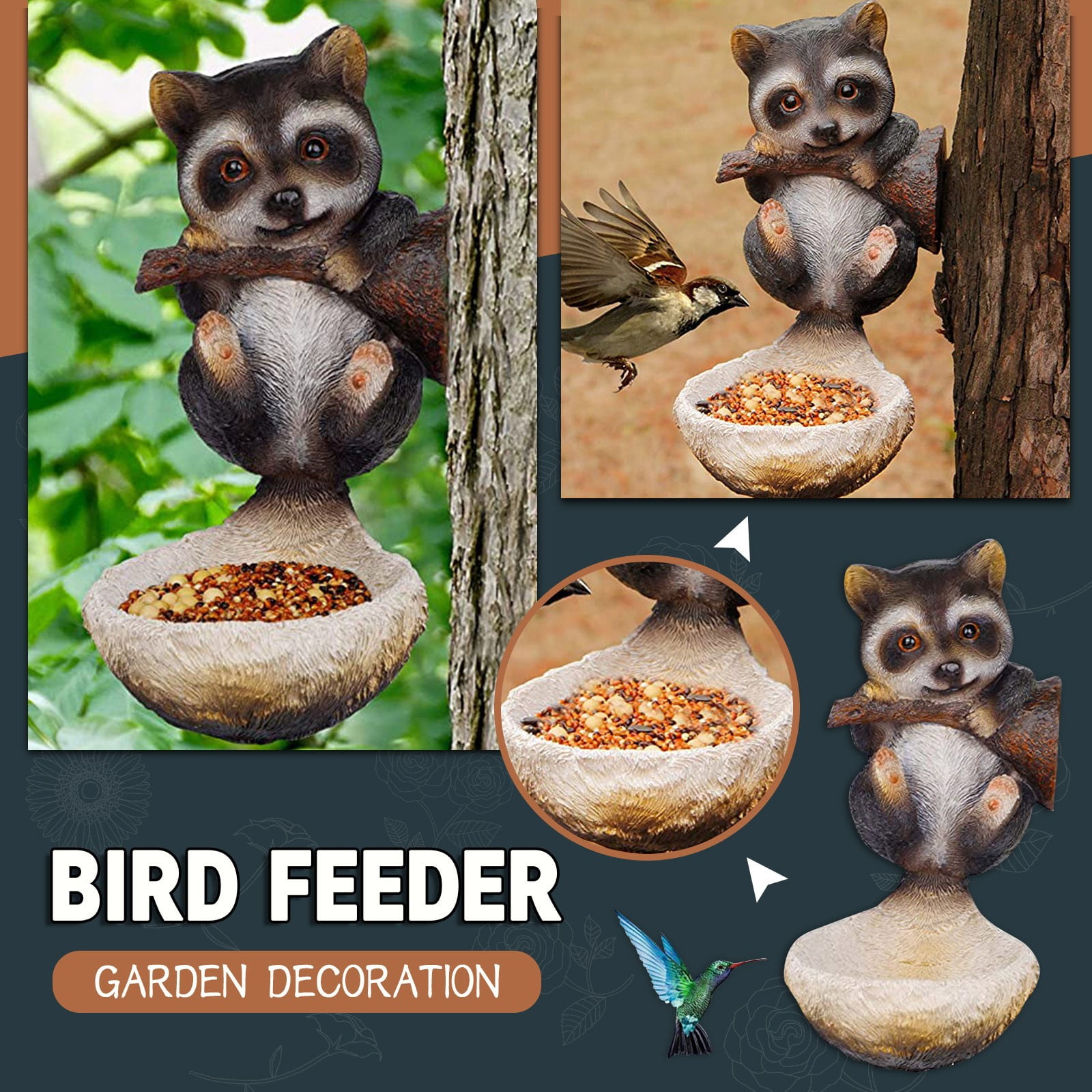 Garden Bird Feeder Outdoor Tree Embracing Garden Sculpture Decoration