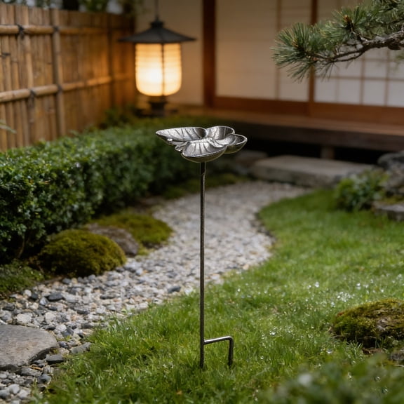 Garden Bird Feeder - Outdoor Wrought Iron Bird Feeding Station, Design Lawn Stake Ornament, Black, Rust Resistant, 31.1 x 5.9 in