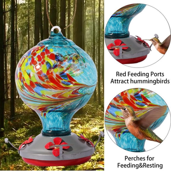 Garden Bird Feeders for Outdoors Hanging, Bird Gifts for Women, Blown Glass Bird Feeder B
