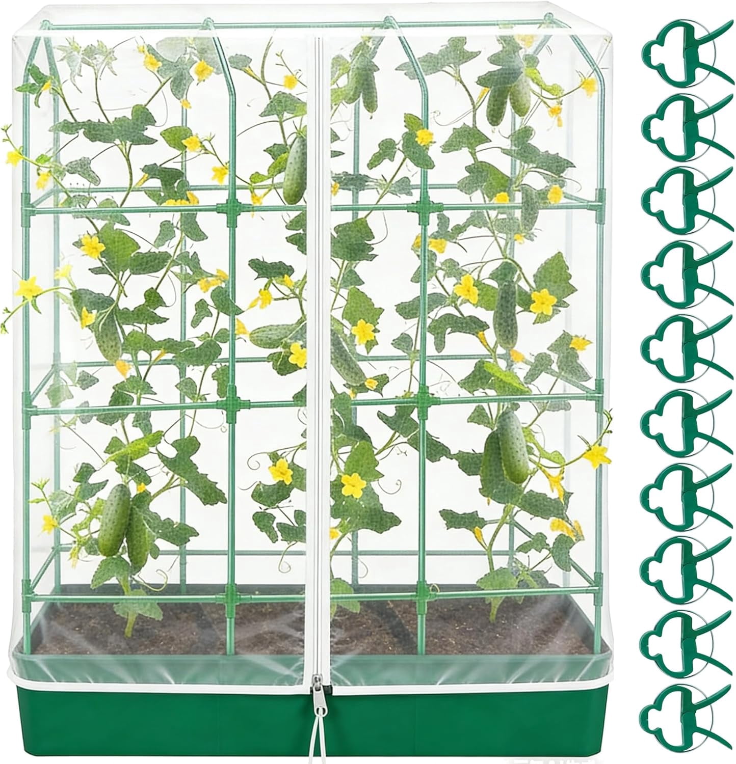 Garden Bird Netting Plant Cover for Cucumber Trellis, 52" x 18'' x 66'' Cucumber Trellis Netting Protection Cover with Zipper & Clips, Insect Bird Barrier Garden Trellis Net for Protecting Plants