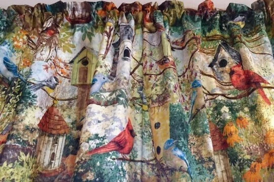 Garden Birdhouse Valance, Birds, Country Decor, Barn,Home Decor,42"W X 14"L