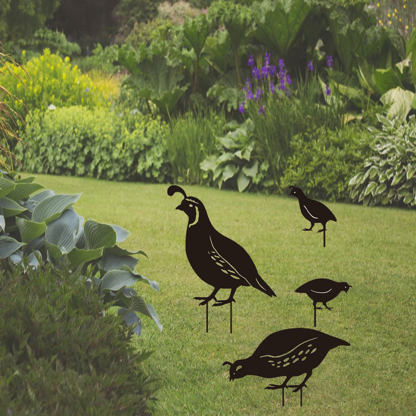 Garden Birds Family Stake,Outdoor AIF4 Quail Family Decor, Garden Metal