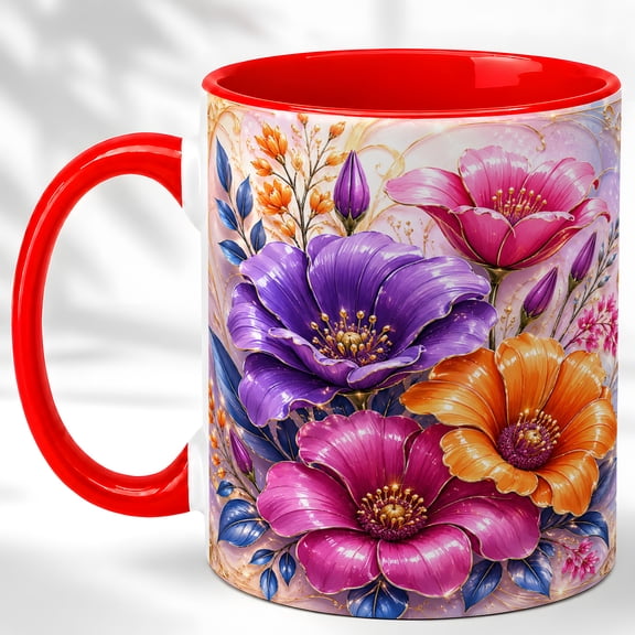 Garden Bloom Coffee Mug, Colorful Floral Mug, Ceramic 11 oz