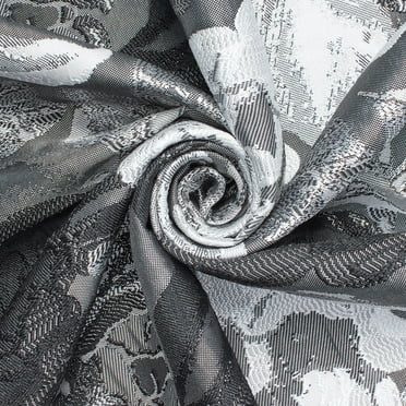 Garden Bloom Floral Extra Wide Metallic 110" Heavyweight Upholstery Jacquard Polyester Fabric By The Yard (Charcoal, 1 Yard)