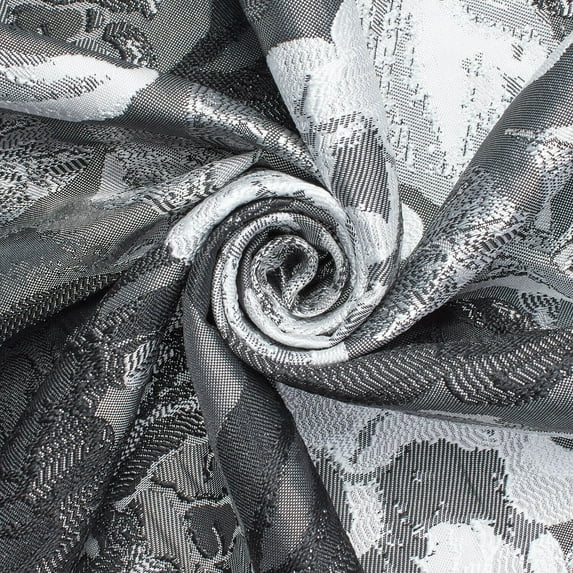 Garden Bloom Floral Extra Wide Metallic 110" Heavyweight Upholstery Jacquard Polyester Fabric By The Yard (Charcoal, 10 Yards)