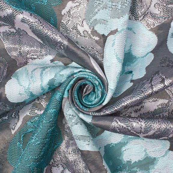 Garden Bloom Floral Extra Wide Metallic 110" Heavyweight Upholstery Jacquard Polyester Fabric By The Yard (Mint, 1 Yard)