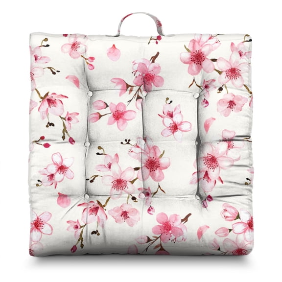 Garden Bloom Meditation Pillow 22x22 Inch Floor Cushion, Watercolor Wildflowers, Supportive for Hip Relief