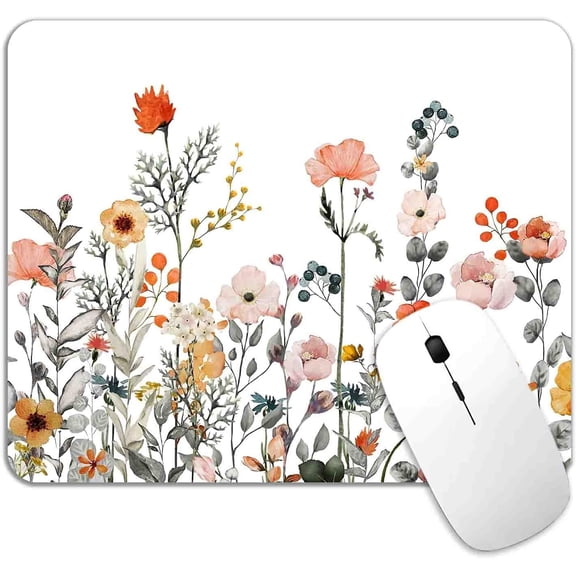 Garden Blooming Flowers Mouse Pad, Colourful Wildflowers Floral Mouse Mat with Waterproof Anti Slip Rubber Mousepad for Desktops, Computers, 9.5 X 7.9 Inch