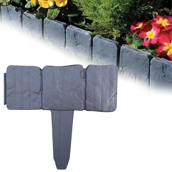 Garden Border Edging 1pc – Imitation Stone Lawn Edging, Plastic Edger for Flower Bed & Walkway, DIY No Dig Edge, Rustic Stone Look (25x23cm)