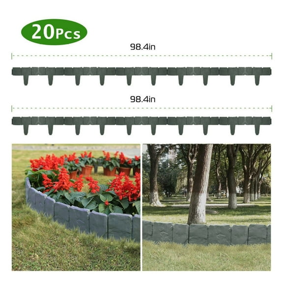 Garden Border Edging, 20 PCS Cobblestone Plastic Lawn Edging for Flower Beds, Walkways, Landscape Border, 5 Meter/16ft, Easy Install